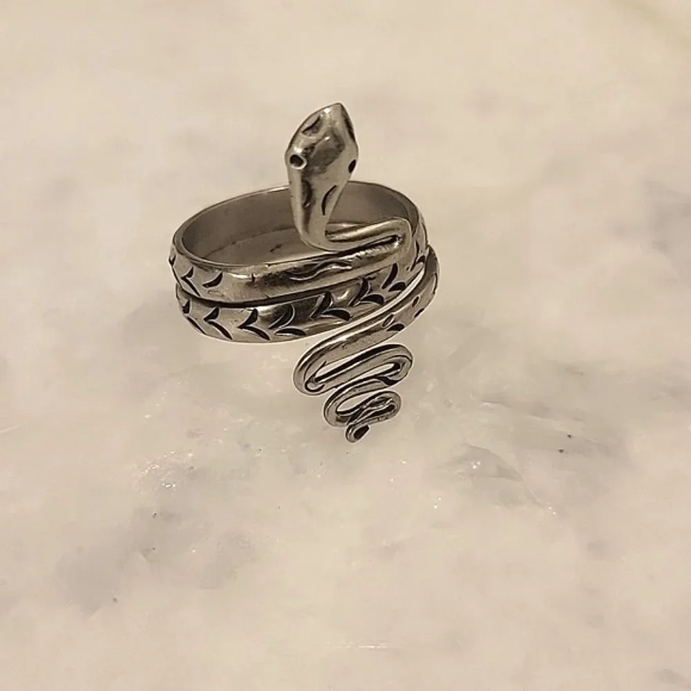 Jens Pirate Booty Snake Goth Boho Indie Biker Silver Wrap Moto Tribal Ring 8 Y2K - Picture 2 of 7